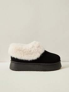 Cuccoo 女士流行保暖内衬厚底“时尚”雪地靴，秋冬新款高端仿麂皮/柔软毛绒套脚靴 - 黑色 - 查看 2