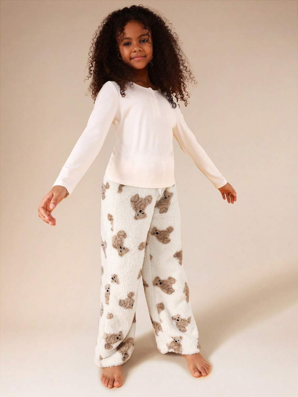 Fuzzy Teddy Bear Print Pajama Pants