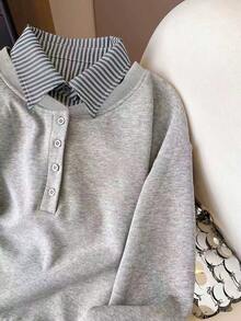 Airaco 女式条纹印花半拉链纽扣休闲长袖运动衫