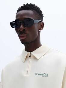 SUMWON Collared Quarter Zip Polo With Boxy Fit And Back Panel Detailing For Casual Spring Wear Plain - Beige - View 3