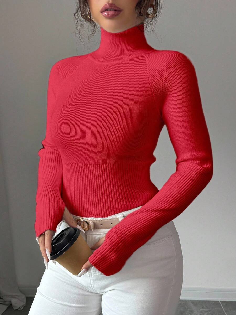 Chiquease Y2K Elegant Outdoor Knit Pullover Sweater, Suitable For Commuting, Holiday, And Daily Wear - Red - View 1