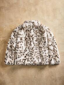 Anewsta Women's Chic Leopard Texture Fluffy Short Jacket, Long Sleeve - Multicolor - View 3