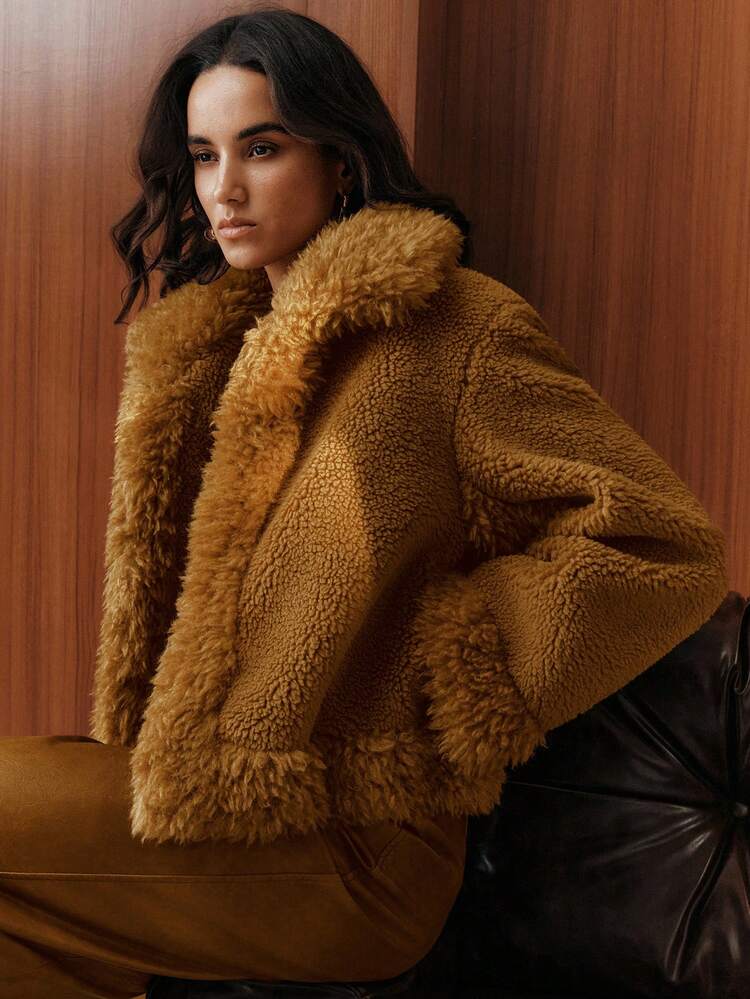 Veste décontractée en fausse fourrure de teddy patchwork pour femmes, col automne/hiver