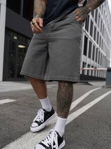 Artur Kramer 男士休闲牛仔5英寸刺绣印花短裤，夏季时尚 - 灰色 - 查看 2