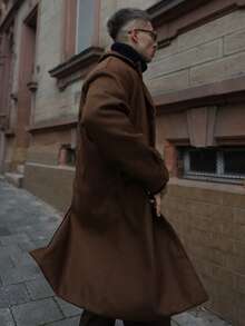 Artur Kramer 1 件男士双排扣翻领大衣，秋冬款 - 巧克力棕 - 查看 5
