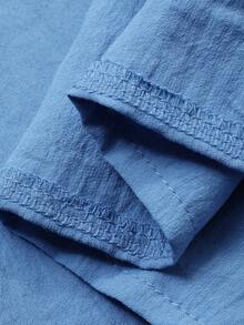 DAZY Letter Print Shirt Dress With Puff Sleeves, Long Style Women Loungewear - Blue - View 7