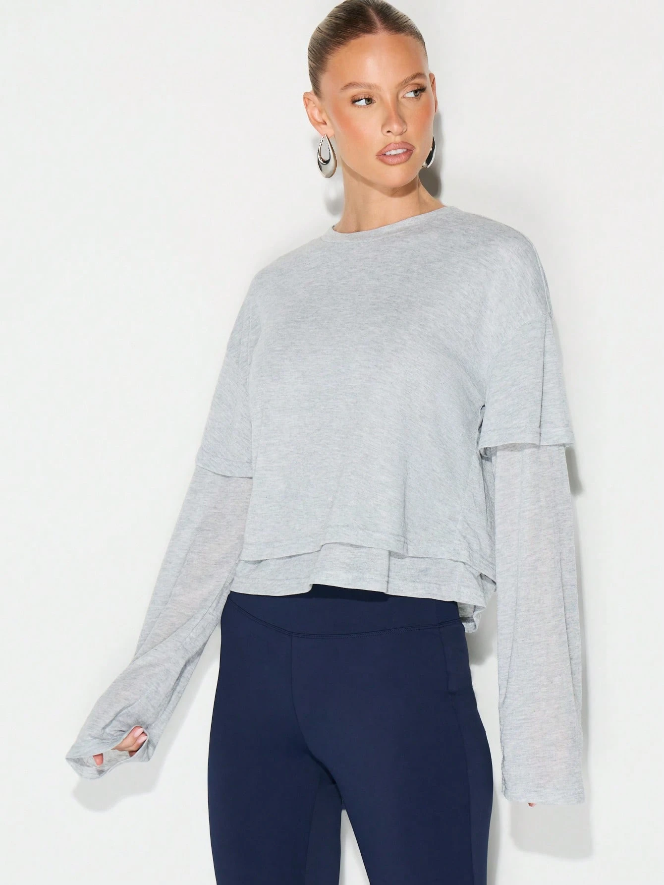 KIZN Double Layer Cropped Long Sleeve Top