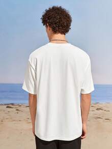 Manfinity VCAY 1pc Men's Knitted Casual Short Sleeve T-Shirt - White - View 2