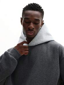 SUMWON Setelan Hoodie Pria dengan Detail Tudung Kontras dan Saku Tengah - Grey - View 5