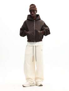 SUMWON 低裆运动裤，侧边饰有织带和品牌标识，休闲舒适，纯色 - 米色 - 查看 5