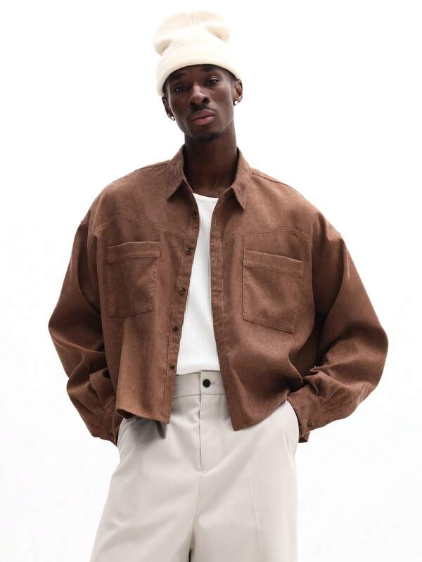 SUMWON Camisa de manga larga con botones, cuello y bolsillos en el pecho, con ajuste regular para uso casual