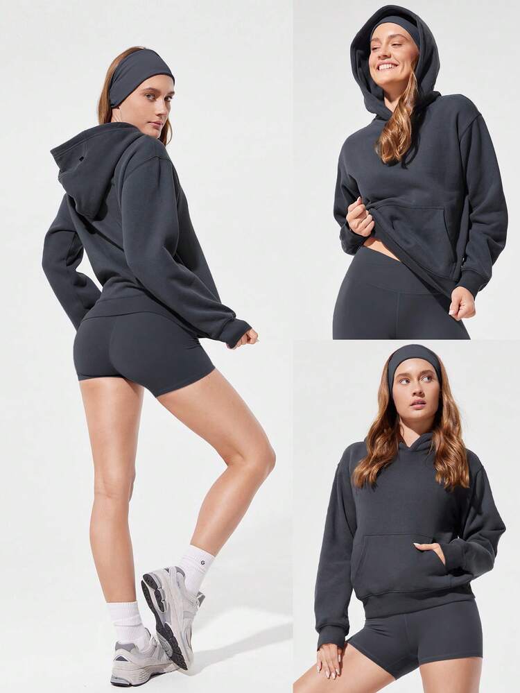 Sweat-shirt-shirt à capuche en molleton côtelé avec poche, décontracté pour tous les jours, automne-hiver