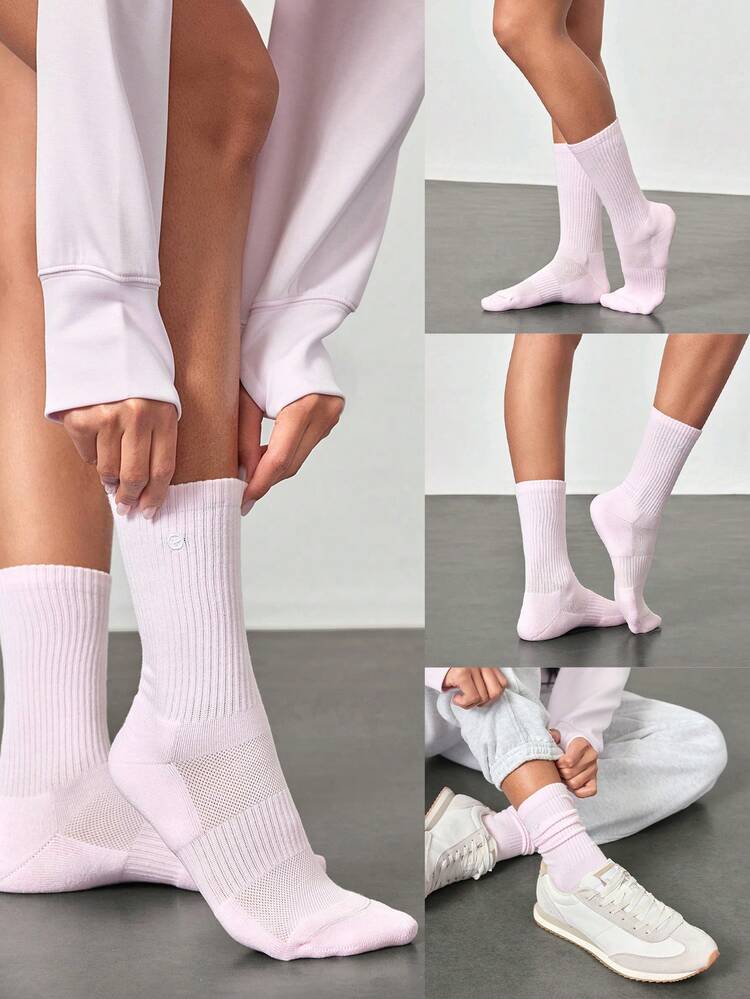 3 Pairs Socks Soft Ventilated Mesh With Embroidered Logo Workout Daily Casual