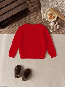 SHEIN Áo len dệt kim họa tiết tối giản thường ngày cho bé trai, phù hợp cho mùa thu/đông - Đỏ - Xem 3