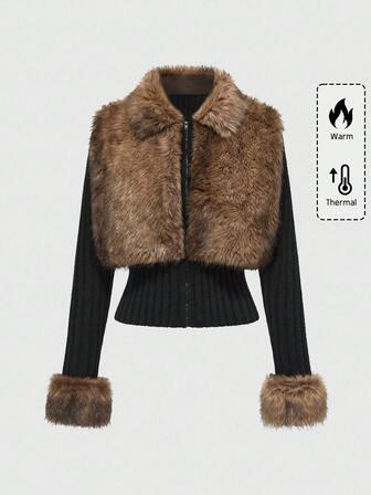 Grunge Punk Y2K Vintage Patchwork Faux Fur Fitted Jacket