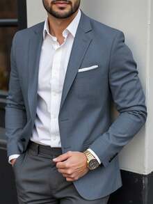 Manfinity Mode Men Space Dye Pocket Single Breasted Blazer Casual Suits For Men Blue Blazer Men Light Blue Suit Men Mens Casual Suits Slim Fit Mens Classy Clothes