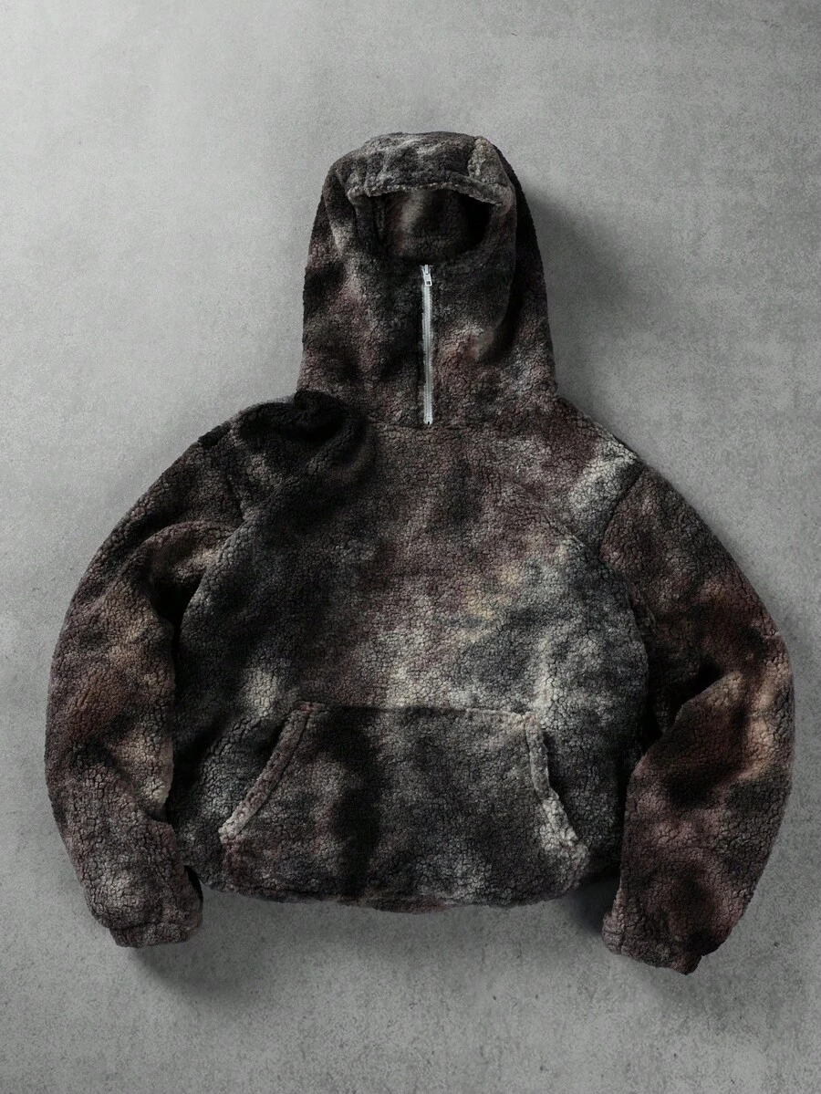 PAVTROS 男士抓绒时尚扎染连帽卫衣，秋冬季长袖上衣 - 淺灰紫 - 查看 1