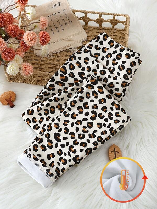1pc Teen Girl Leopard Print Thermal Lined Full Length Leggings, Fashionable For Autumn/Winter