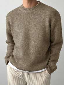 DAZY 男士纯绿色圆领毛衣，秋季款 - 綠色 - 查看 3