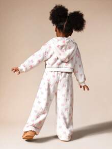SUMWON Young Girls Fleece Hoodie And Sweatpant Co-Ord Set With Pink Bow Print For Cozy Winter Comfort - Pink - View 2
