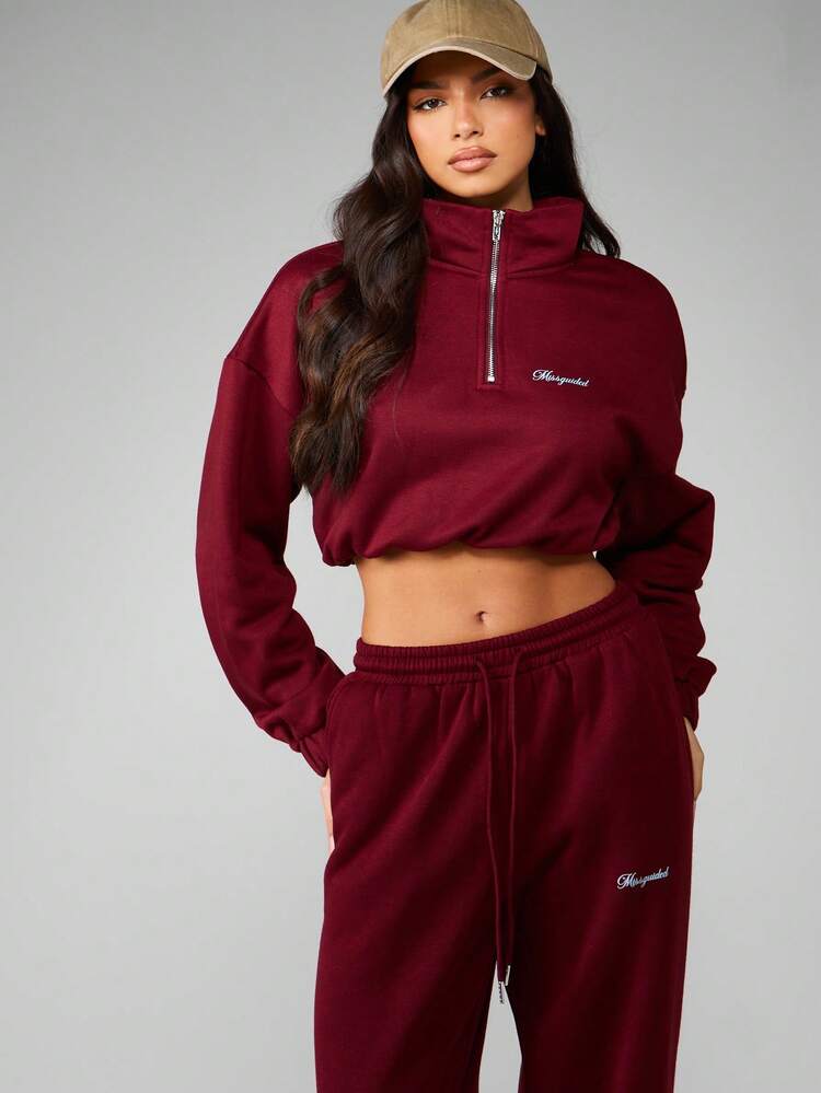 MISSGUIDED Spodnie dresowe z szerokimi nogawkami i ściągaczem z materiału frotte premium, z elastycznym pasem i ściągaczem przy kostce, odzież domowa, spodnie sportowe, jesienno-zimowa, komfortowa odzież