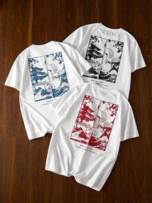 Manfinity Unisex Men's Knitted Casual Daily Loose Print Short Sleeve T-Shirt Sets, Fashionable And Young, Couple Things