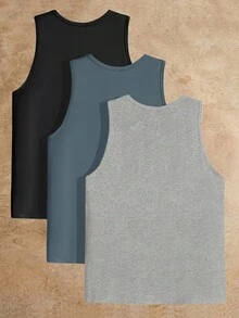 Manfinity VCAY 男士针织休闲上衣3件装，适合日常穿着，男士背心套装，男士无袖上衣，男士基础款背心 - 彩色 - 查看 2