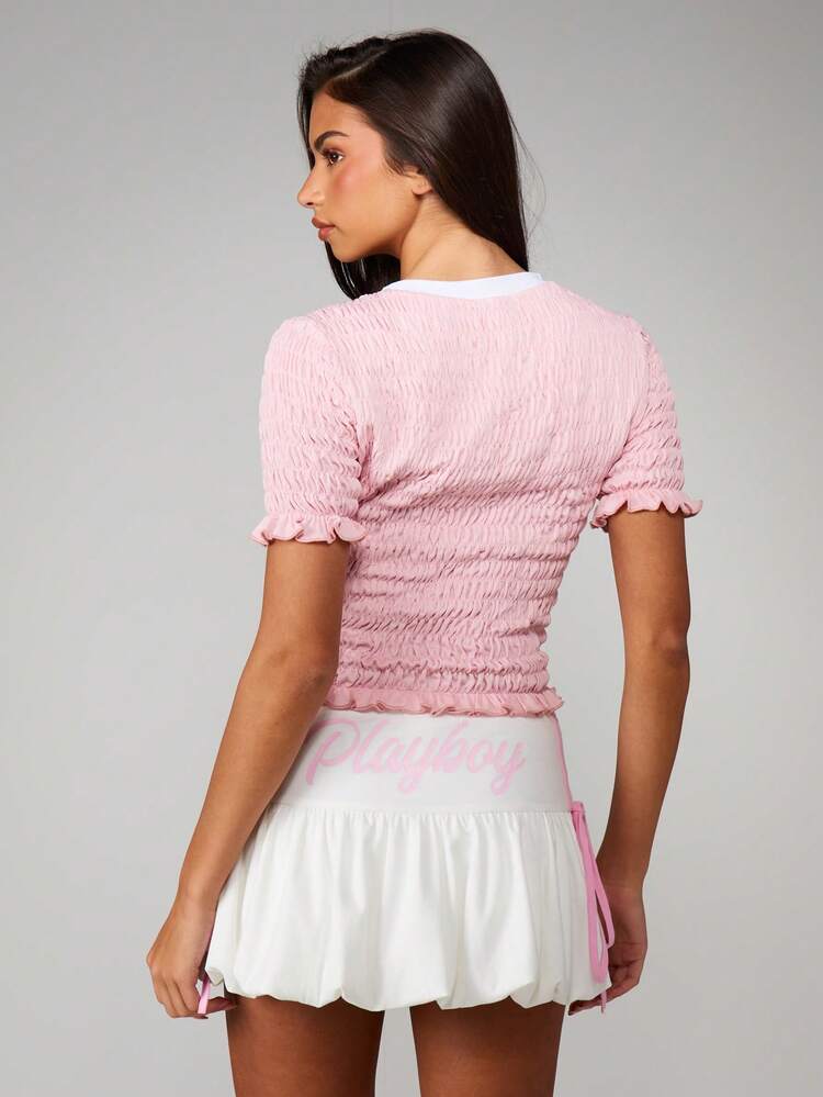 Missguided x Playboy Shirred Fitted Cropped Short Sleeve Crew Neck Tee With Graphics