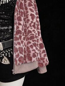 Sweetra Leopard Faux Fur Minimalist Hat & Short Vintage Casual Jacket - Pink - View 4