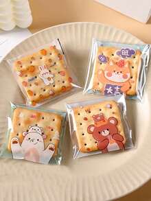100/300/500 piezas Bolsa autoadhesiva con forma de galleta y caramelo de oso y conejo de dibujos animados en un solo paquete - Oso de té con leche - Ver 10