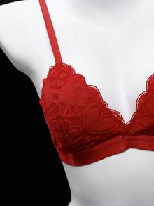 Seduluxe مجموعة ملابس داخلية نسائية مثيرة من الدانتيل بتصميم قلب، مريحة، مناسبة لعيد الميلاد، قطعتان - الأحمر - مشاهدة 5