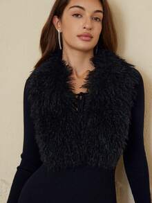 BELROSIE Vintage Fur Collar Long Sleeve Maxi Sweater Dress - Black - View 5