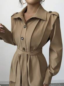 Chiquease Women's Casual Jumpsuit With Pleated Design, Loose Fit Long Sleeve, Suitable For Autumn/Winter, Daily Wear, Commuting, Fashionable