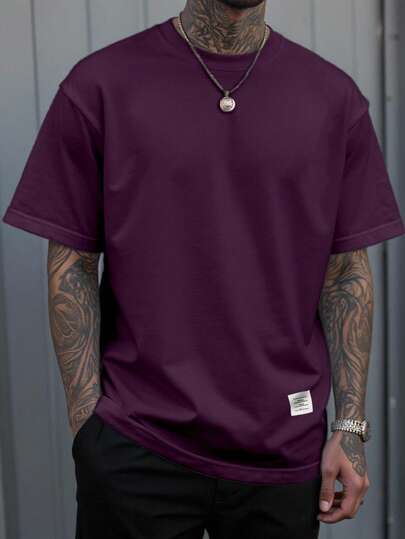 Manfinity Homme Camiseta de manga corta de unicolor casual para hombre, verano