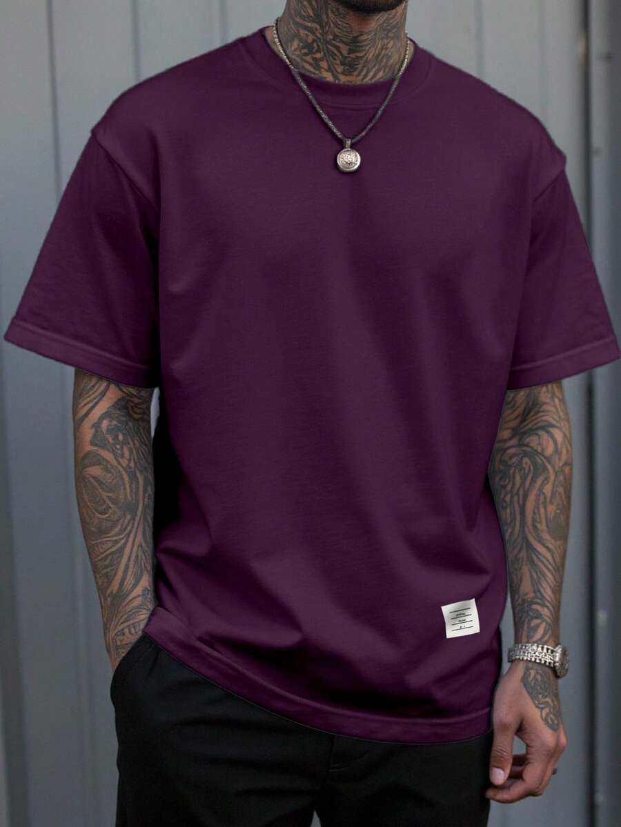 Manfinity Homme T-shirt casual à manches courtes de couleur unie pour hommes, été