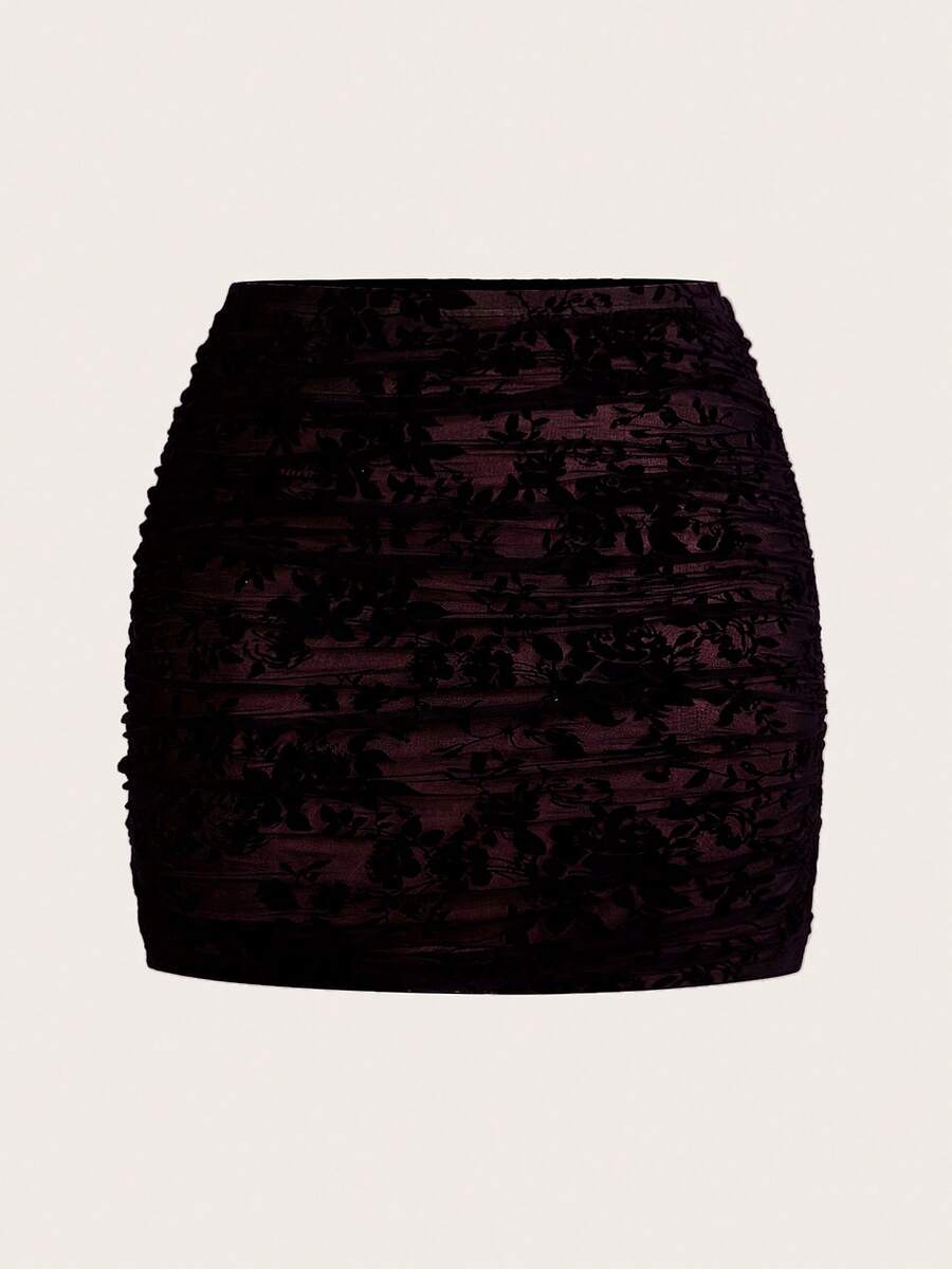 Auralis 大码女士优雅半身裙,时尚性感紧身半身裙,适合夏季锐舞派对、音乐节、演唱会等场合。 - 酒紅色 - 查看 1