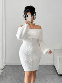 Elenzga Women's Elegant Off Shoulder Long Sleeve Loose Knit Sweater Dress, Suitable For Outings, Wedding Guests, Autumn/Winter