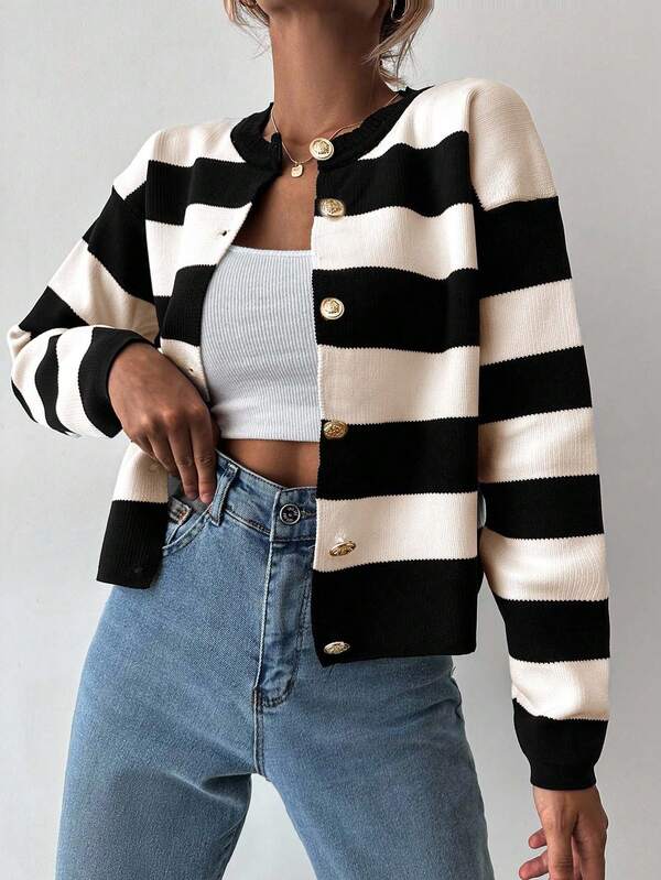 EURMUSE Cardigan casual a righe colorate da donna, autunno/inverno