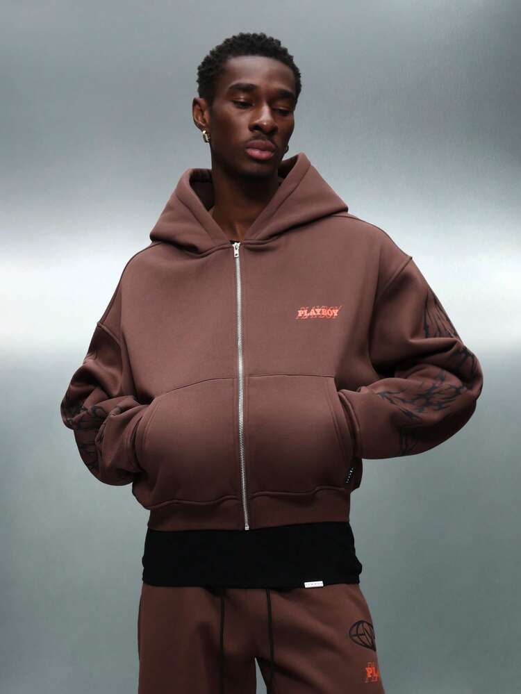 PLAYBOY X SUMWON Oversized Full Zip Hoodie With Graphic Print