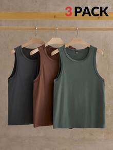 HIMLAND 3pcs Pack Men's Fashion Knitted Casual Summer Simple Tank Top