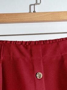 Franclia Christmas Plus Size Women's French Button Decor Solid Color Pleated A-Line Skirt - Red - View 3