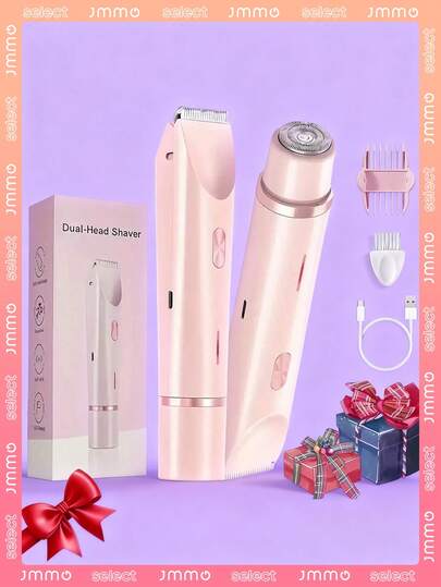 JMMO Afeitadoras eléctricas, afeitadora eléctrica dual de 2 en 1, recortadora inalámbrica para el bikini, depiladora para mujeres con cabezal desmontable, toque suave, diseño impermeable para uso en seco y húmedo, carga USB, fácil de transportar, para el vello del bikini, axilas, piernas y Body, herramienta para dar forma a las cejas, artículos de viaje, 400mAh, dispositivo de depilación, dispositivo de depilación facial, máquina de afeitar, afeitadora para áreas sensibles