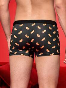 Notgurli Men's Funny Cartoon Sausage & Hot Dog Print Colorblock Casual Comfortable Boxer Briefs - Black - View 3