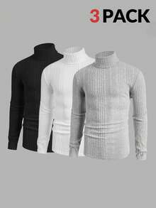 Manfinity VCAY 3pcs Men's Casual Knit Turtleneck T-Shirts, Daily Wear - Multicolor - View 1