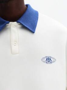 SUMWON Boxy Fit Polo Shirt With Contrast Collar And Branded Logo For Casual Everyday Wear Plain - White - View 4