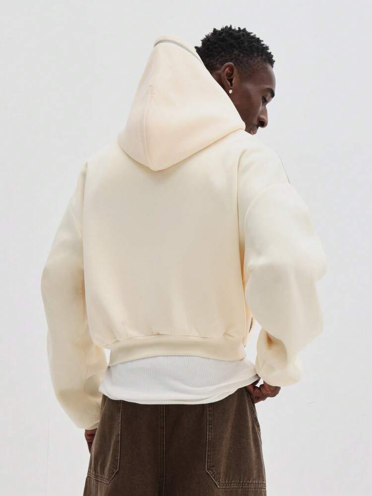 Crop Fit Embroidered Hoodie With Drawstring