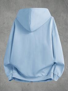 Manfinity EMRG Men's Casual Solid Color Hooded Jacket, Versatile For Autumn - Baby Blue - View 2
