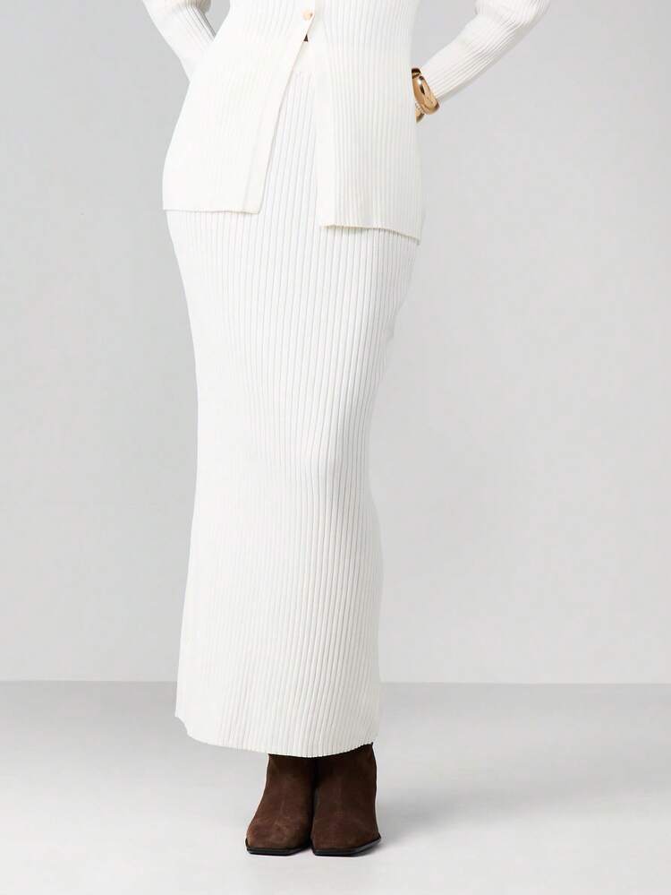 MISSGUIDED Gonna lunga a costine in maglia vita alta, gonna a colonna in maglia, aderente, per l'autunno e l'inverno