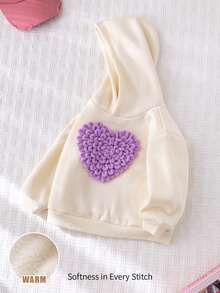 Cozy Pixies Baby Girl 3D Heart Hooded Long Sleeve Pullover Sweatshirt, Casual & Versatile, Soft Knit - Purple - View 8
