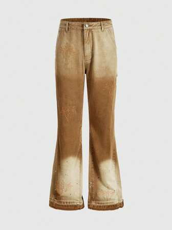 Street Life Jeans en denim vintage lavé avec broderie croix pour hommes